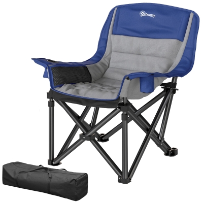 Outsunny Portable Padded Camping Chair with Cup Holders, Light Gray