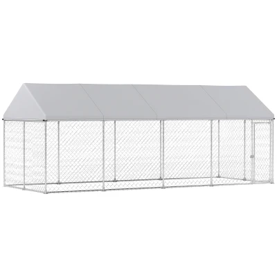 PawHut Heavy Duty Outdoor Dog Kennel with Waterproof Roof, Secure Latch, Chain Link Dog Run for Backyard, 19.7' x 7.5' x 7.9'