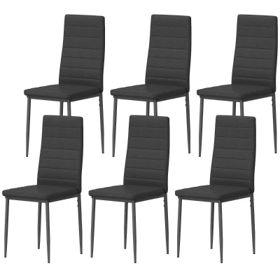 HOMCOM High Back Dining Chairs, Modern Upholstered Linen Fabric Accent Chairs with Metal Legs for Kitchen, Set of 6, Black