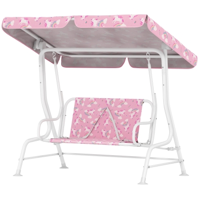 Qaba Kids 2-Seater Patio Swing Bench with Canopy, Pink