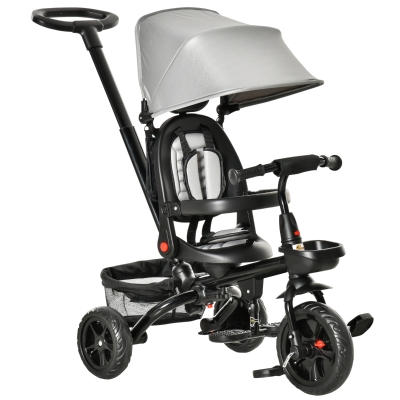 Qaba 4-in-1 Kids Tricycle, Gray with Canopy & Reversible Seat