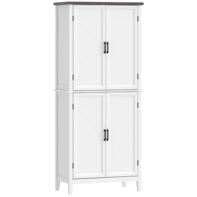 HOMCOM 70" Tall Kitchen Storage Cabinet Modern Farmhouse Pantry Cabinet with 4 Chevron Doors and 4 Adjustable Shelves, White