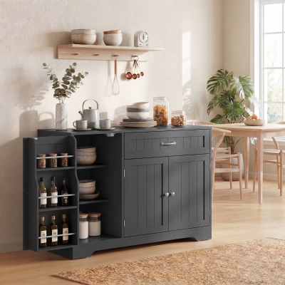 HOMCOM 44" Modern Kitchen Storage Cabinet with Drawer, Adjustable Shelves, Small Kitchen Pantry with Door Racks, Black