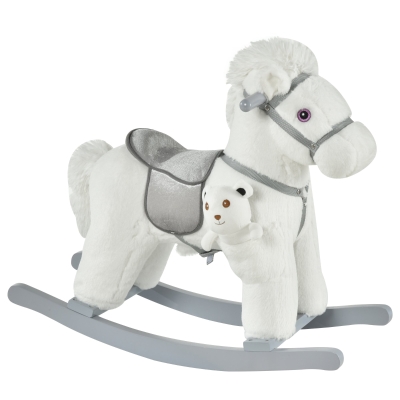 Qaba Kids Plush Rocking Horse Chair with Sounds, White