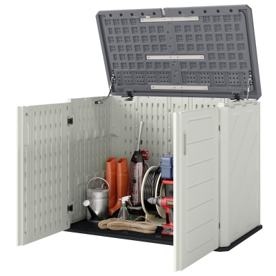Outsunny 35 Cu.Ft Outdoor Storage Cabinet, Waterproof HDPE Outdoor Storage Shed with Lockable Doors and Openable Top