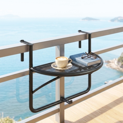 Outsunny Adjustable Balcony Hanging Rail Table Metal Mounting Mini Wall Desk Storage Rack Outdoor Flower Stand, Black