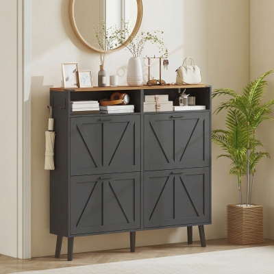 HOMCOM Shoe Storage Cabinet with 4 Flip Drawers, Farmhouse Narrow Shoe Cabinet, Holds Up to 24 Pairs, Black