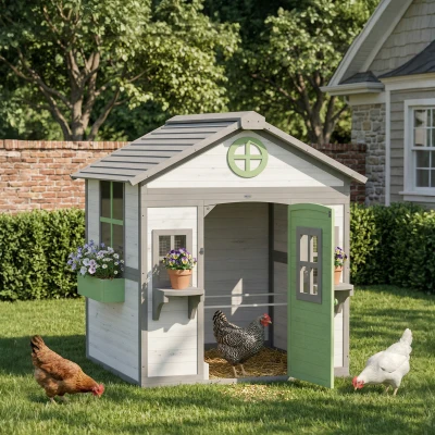 PawHut Wooden Chicken Coop Outdoor Hen House with Planter Boxes