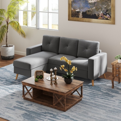 HOMCOM Sectional Sofa Couch, L Shaped Couch with Reversible Chaise, Wooden Legs for Living Room, Bedroom, Dark Grey