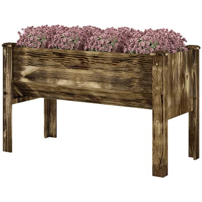 Outsunny Wooden Raised Garden Plant Stand Outdoor Tall Flower Bed Box with Hooks, 48" x 24" x 32", Carbonized
