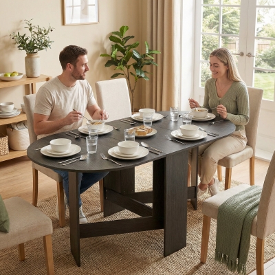 HOMCOM Oval Folding Dining Table, Space Saving Drop Leaf Kitchen Table for Dining Room, Living Room, Black