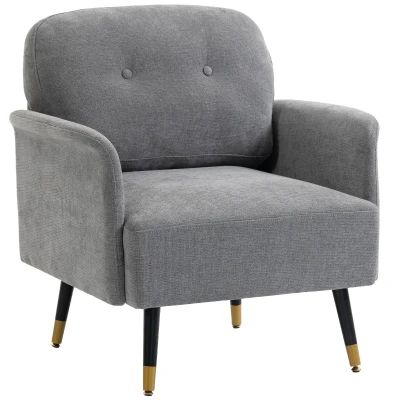 HOMCOM Accent Chair Modern Tufted with Metal Legs Upholstered Reading Armchair for Living Room Grey
