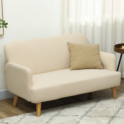 HOMCOM Velvet Feel Fabric 2 Seater Sofa, Small Sofa Loveseat with 8.3" Thick Padding and Wood Legs, Cream White