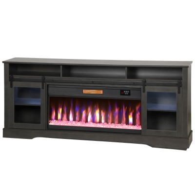 HOMCOM Fireplace TV Stand for 80" TVs, with Storage & Cabinets, Gray