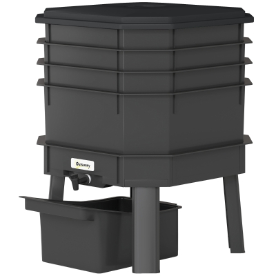 Outsunny 4-Tray Worm Composter Bin, 7.4 Gal, Indoor/Outdoor, Black