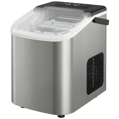 HOMCOM Portable Ice Maker Countertop, Self-Cleaning Ice Machine with 2 Bullet Ice Sizes, Ice Scoop, Silver