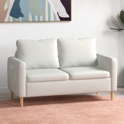 HOMCOM 56" 2 Seat Sofa, Modern Love Seats Furniture, Upholstered 2 Seater Couch with Side Pockets, Solid Wood Frame, White