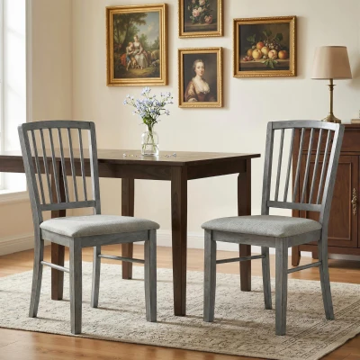HOMCOM Dining Chairs Set of 2 Upholstered, Rubberwood Legs, Gray