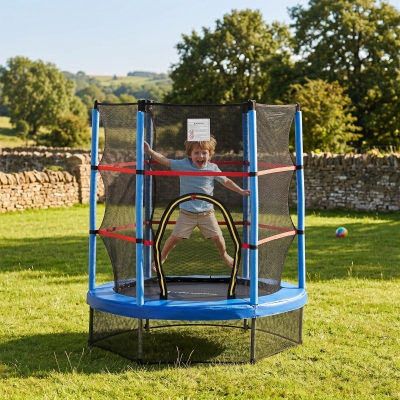 Outsunny 55" Kids Trampoline with Enclosure Net for Indoor/Outdoor, Trampoline for Boys and Girls Age 3-6 Years, Blue
