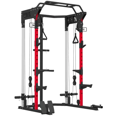 Soozier Power Cage, Power Rack with Adjustable Cable Pulley System, Pull-Up Bar, Dip Station, Landmine