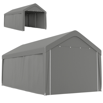 Outsunny Carport, 10 x 20 ft Portable Garage with 2 Roll-Up Doors and Removable Sidewalls for Car, Truck, Boat, Light Grey