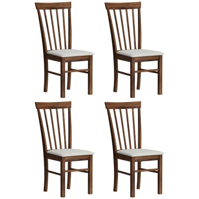 HOMCOM Set of 4 Wooden Upholstered Dining Chairs, Dark Brown/Beige