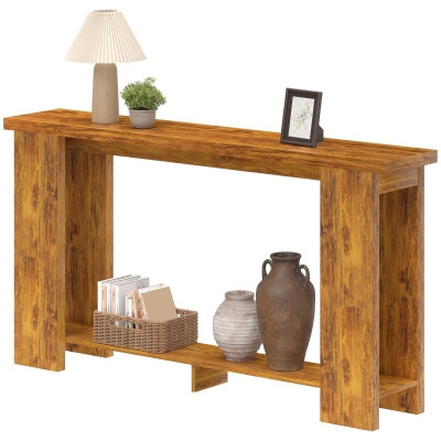 HOMCOM 63" Farmhouse Console Table, Distressed Brown for Entryway