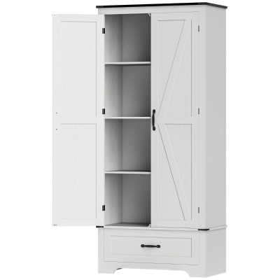 HOMCOM 72" Farmhouse Pantry Cabinet with Adjustable Shelves, Kitchen Pantry Cabinet with 2 Doors, White Wood Grain