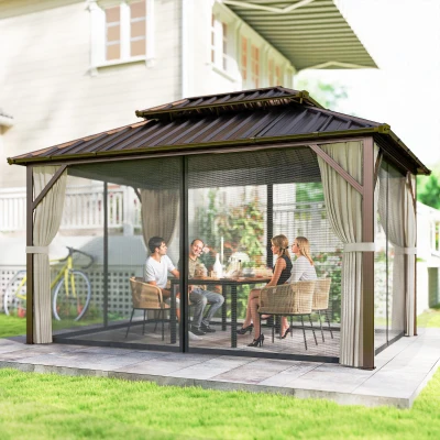 Outsunny 10' x 14' Hardtop Aluminum Gazebo with Steel Roof, Brown