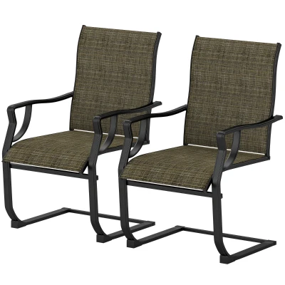 Outsunny C Spring Motion Patio Chairs Set of 2 with Curved High Backrest, Armrest, All Weather Breathable Fabric, Metal Frame