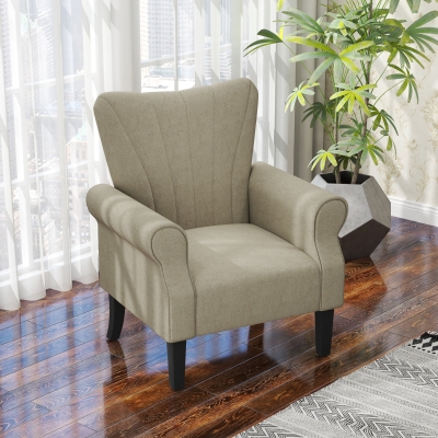 HOMCOM Fabric Armchair, Modern Accent Chair with Wood Legs for Living Room, Bedroom, Home Office, Beige