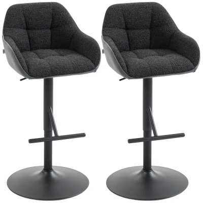 HOMCOM Bar Stools Set of 2, Swivel Counter Height Barstools with Back, Footrest, Armrests, Adjustable Height, Black