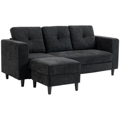 HOMCOM Sectional Sofa, L Shaped Couch with Changeable Chaise, Wooden Legs, Black