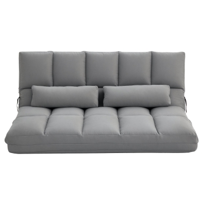 HOMCOM Convertible Floor Sofa Chair Bed with Pillows, Light Gray