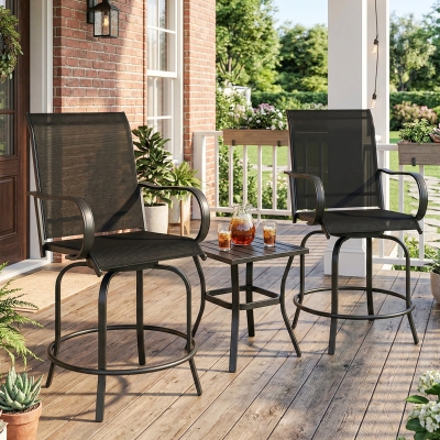 Outsunny Outdoor Bar Stools Set of 2, 360° Swivel Bar Height Chairs, 27.6" x 28.7" x 48.4", Black