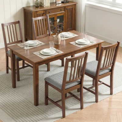 HOMCOM Set of 4 Upholstered Dining Chairs with Rubberwood Legs, Gray