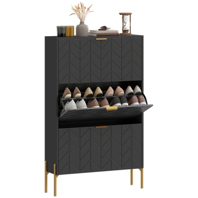 HOMCOM Shoe Cabinet with 3 Flip Drawers, Modern Narrow Shoe Storage Cabinet with Adjustable Shelves, Black