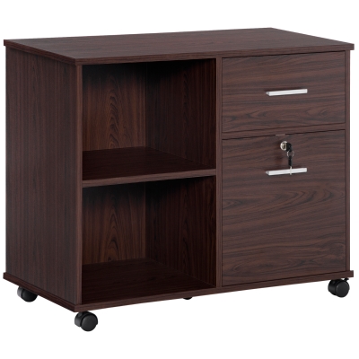 Vinsetto Mobile File Cabinet with Wheels, A4 Document Storage, Walnut