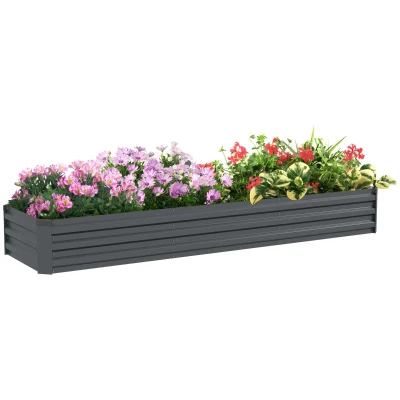 Outsunny 8'x2'x1' Galvanized Raised Bed, Large Elevated Planter Box for Growing Flowers, Herbs and Vegetables, Dark Grey
