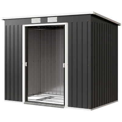 Outsunny 7 x 4ft Galvanised Steel Garden Shed, with Foundation Kit - Dark Grey