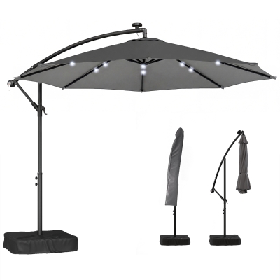 Outsunny 10ft Cantilever Patio Umbrella w/Light & Cover, Gray