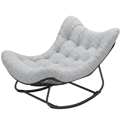 Outsunny Oversized Rattan Patio Egg Chair, Outdoor Rocking Chair with Padded Cushion for Indoor, Porch, Grey