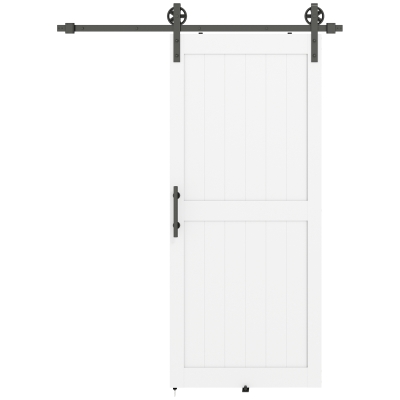 HOMCOM 36inx84in Barn Door with 6FT Sliding Door Hardware Kit, Handle, Upgraded Rollers and Floor Guide, Waterproof, White