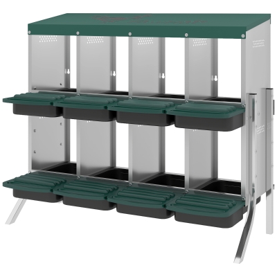 PawHut 8-Compartment Metal Chicken Nesting Boxes, Two-Tier, Vented