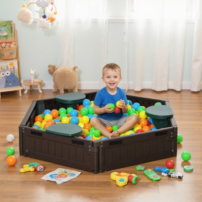 Outsunny DIY Kids Sandbox with Waterproof Oxford Cover, Sand Playset Station with Bottom Fabric Liner, for 3-12 Years Old, Outdoor Indoor Backyard, Brown