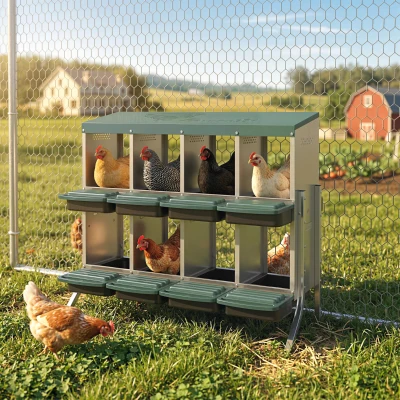 PawHut 8-Compartment Metal Chicken Nesting Boxes, Two-Tier, Vented