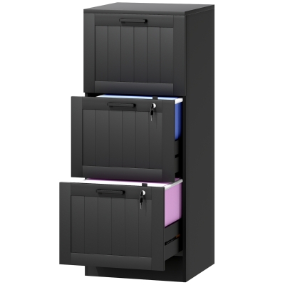 HOMCOM 3 Drawer Filing Cabinet with Lock, Office Storage Cabinet with Adjustable Hanging Bars for A4 Letter Size Files, Black
