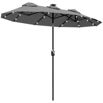 Outsunny 9.7' Double-Sided Patio Umbrella with LED Lights, Gray