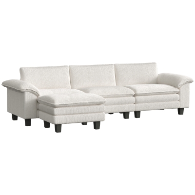 HOMCOM L-Shaped Sectional Sofa with Ottoman, Pillow-Top Armrests, Beige