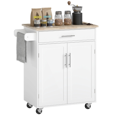 HOMCOM Kitchen Island Rolling Cart with Drawer & Storage, White